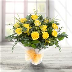 12 Long Stemmed Yellow Roses free vase